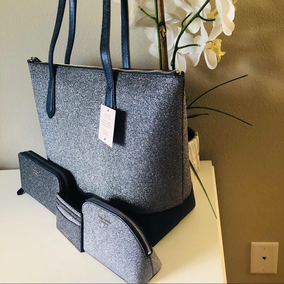 KATE SPADE LOLA GLITTER LARGE TOTE 4PC SET NWT - Picture 2 of 12